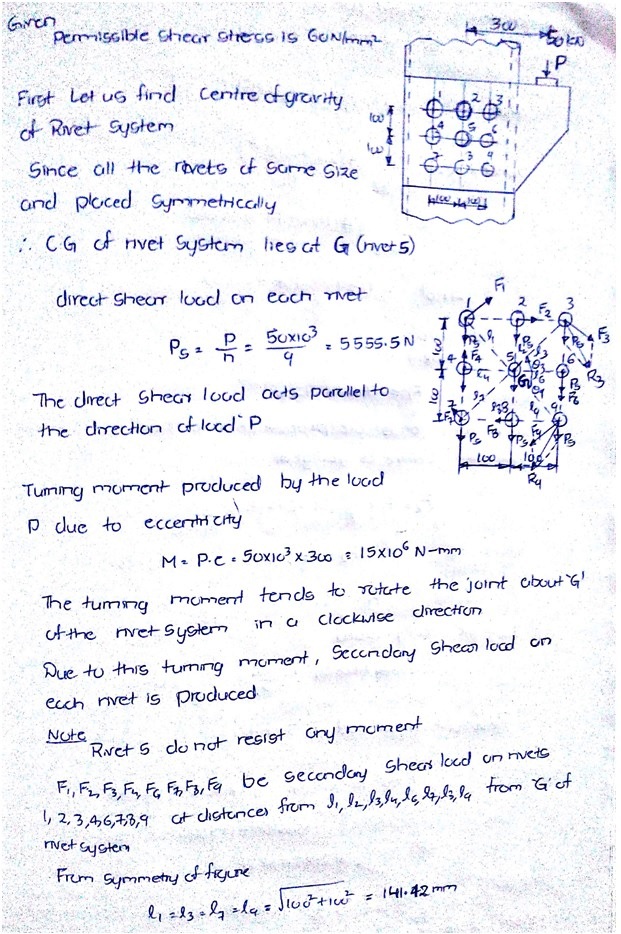 A Bracket Is Attached To A Steel Channel By Means Of Nine Identical Rivets As Shown In Figure Given Below Determine The Diameter Of Rivets If The Permissible Shear Stress Is 60