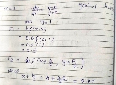 Use Fourth Order Runge Kutta Method To Find The Value Of Y At X 1 Given That Dy Dx Y X Y X Such That Y 0 1 Taking H 0 5