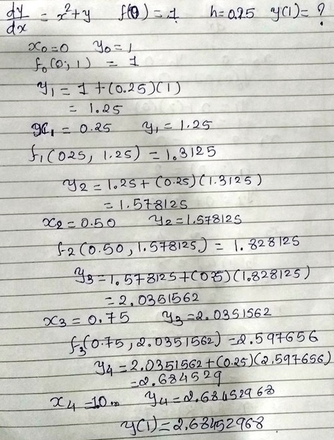 Using Euler Rsquo S Method Find An Approximate Value Of Corresponding To 1 Given That Dy Dx X 2 Y And Y 1 When X 0 Use The Step Size H 0 25